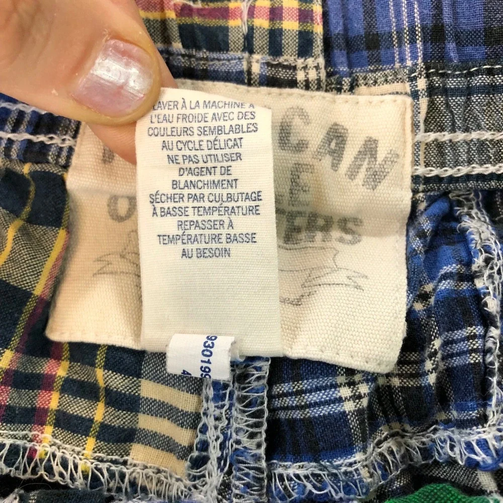 American Eagle Dorm Patchwork Plaid Shorts Mens Medium Blue Madras Longer Length